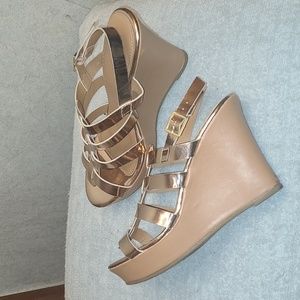Chrome Gold Wedged Sandals